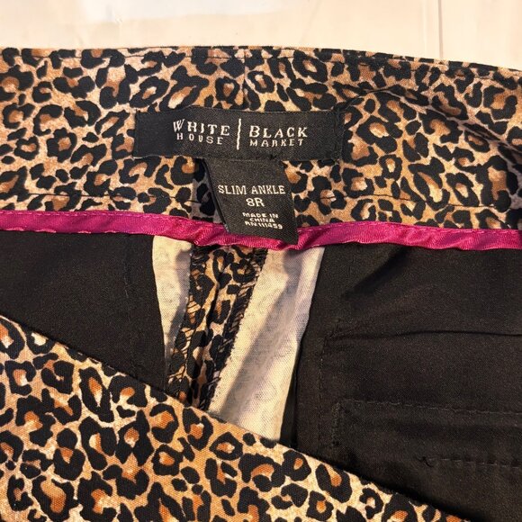 White House Black Market Slim Ankle Leopard Print Pants 8R Cotton Spandex Blend - Picture 3 of 9